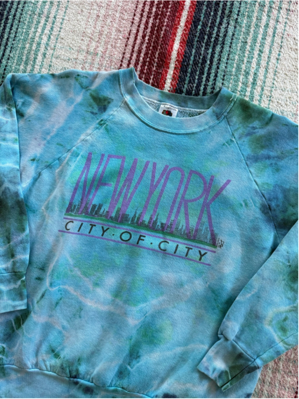 Vintage New York City Geode Blue/Green Tie Dye Crewneck Sweatshirt L